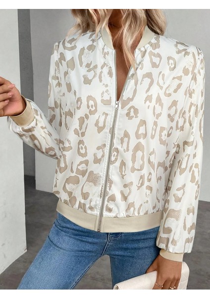Kadın Leopar Desen Fermuarlı Modal Kumaş Ceket fırsatları