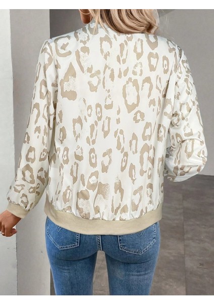 Kadın Leopar Desen Fermuarlı Modal Kumaş Ceket indirimleri
