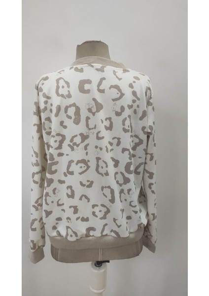 Kadın Leopar Desen Fermuarlı Modal Kumaş Ceket