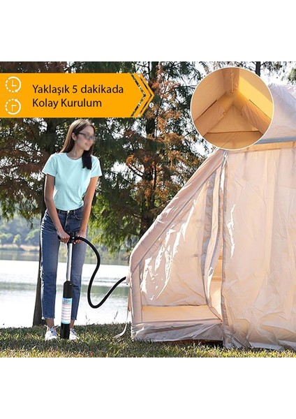 12 Kişilik 4 Mevsim Şişme Kamp Çadırı | 12 M², 420D Oxford Kumaş, Su Geçirmez, 300×400×210 cm