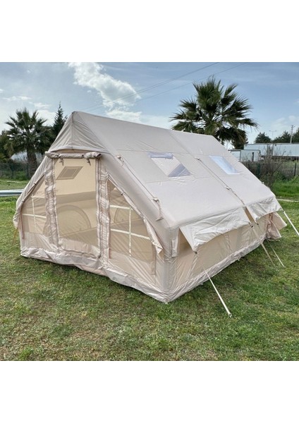 12 Kişilik 4 Mevsim Şişme Kamp Çadırı | 12 M², 420D Oxford Kumaş, Su Geçirmez, 300×400×210 cm