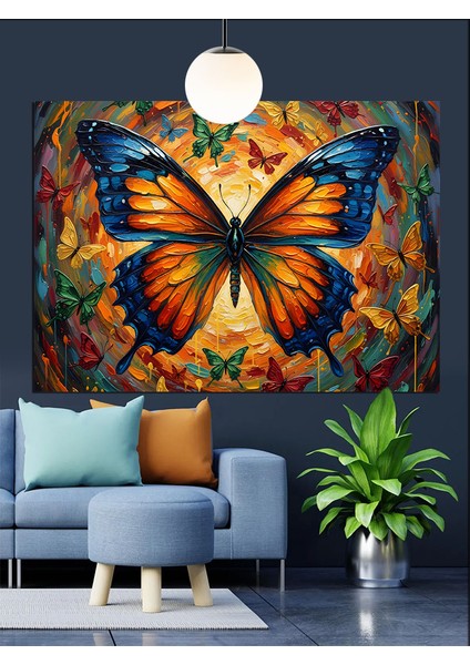 Parlak Turuncu Kelebek Kanatları Detayı Dekoratif Kanvas - Mdf Ahşap Tablo