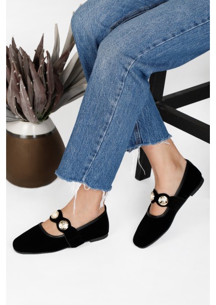 Kadın Babet Rahat Günlük Ayakkabı Kadife Şık Hafif Bant Detaylı