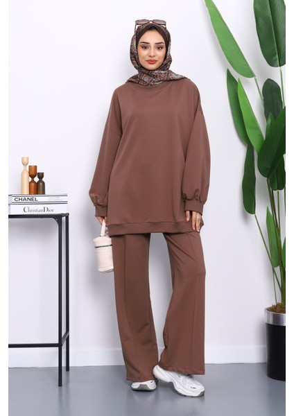Koyuv Vizon Iki Iplik Oversize Pantolonlu Takım