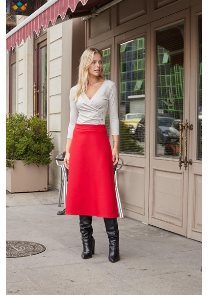 Kadın Anvelop Kruvaze Büzgülü Kapri Truvakar Kol Likralı Şık Hafif Parlak Kumaş Body Bluz-Taş fırsatları