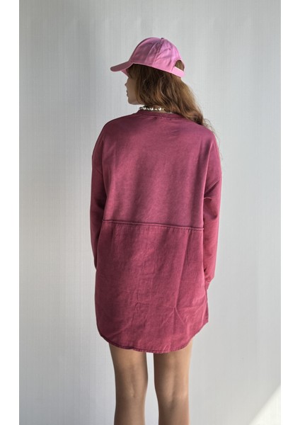 Kadın Yıkamalı Bisiklet Yaka Düğme Detaylı Uzun Kollu Sweatshirt Elbise indirimleri