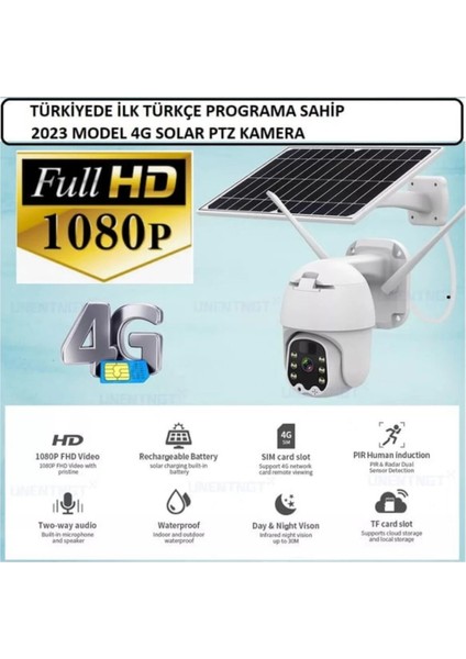 Sim Kartlı 4g Ptz 360 Hareketli Solar Güneş Enerjili 1080P Kamera Türkçe Program Son Sürüm ( Lisinya ) fiyatları