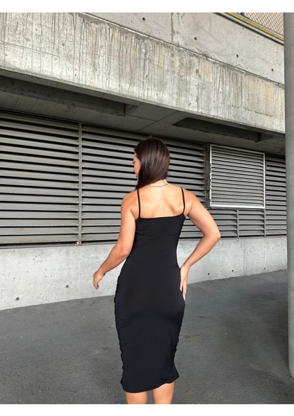 Esnek Sandy Kumaş Büzgü Detaylı Abiye Elbise 583278 Siyah fırsatları