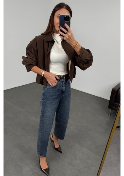 Yıkamalı Mavi Yüksek Bel Baggy Jean RM3004