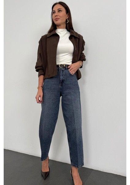 Yıkamalı Mavi Yüksek Bel Baggy Jean RM3004 indirimleri