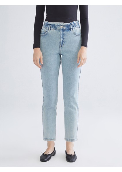 Yeni Sezon Beli Lastikli Slouchy Fit Kadın Jean Pantolon fiyatları