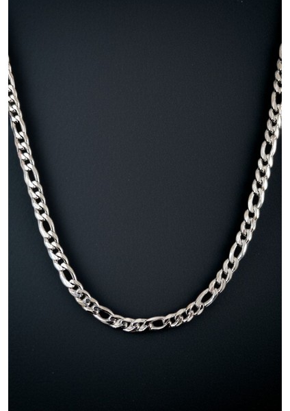 Gümüş Kaplama 316 L Paslanmaz Çelik Figaro 3+1 Zincir Kolye 5 Mm. fiyatları