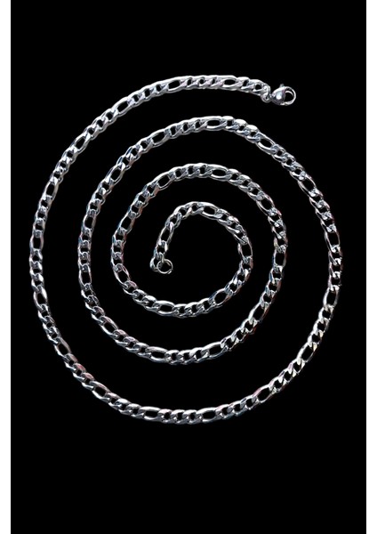 Gümüş Kaplama 316 L Paslanmaz Çelik Figaro 3+1 Zincir Kolye 5 Mm. indirimleri