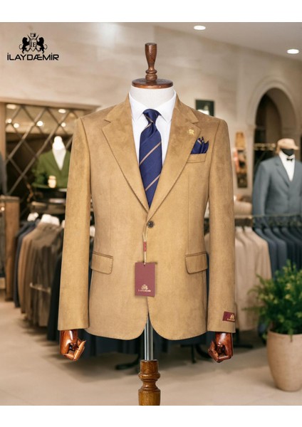 Italyan Kesim Özeltasarım Blazer Erkek Süet Ceket Kahverengi