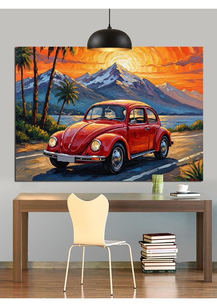 Kırmızı Klasik Araba Dağ Yolu Manzarası Dekoratif Kanvas - Mdf Ahşap Tablo indirimleri