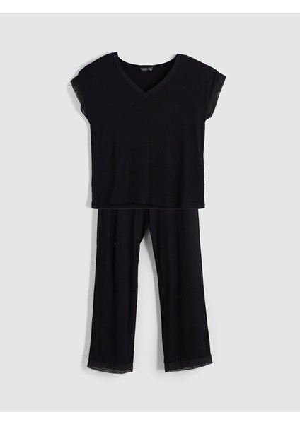 Yeni Sezon V Yaka Kadın Pijama Takımı