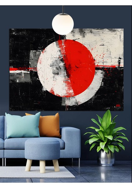 Kırmızı Güneşli Soyut Mandala Çizimi Dekoratif Kanvas - Mdf Ahşap Tablo fiyatları