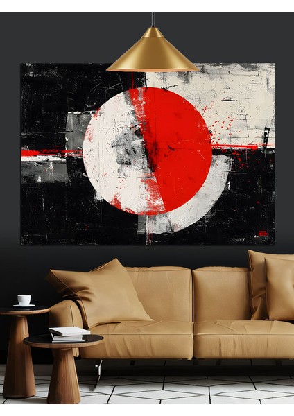 Kırmızı Güneşli Soyut Mandala Çizimi Dekoratif Kanvas - Mdf Ahşap Tablo modelleri