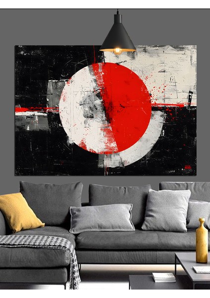 Kırmızı Güneşli Soyut Mandala Çizimi Dekoratif Kanvas - Mdf Ahşap Tablo fırsatları