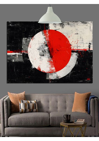 Kırmızı Güneşli Soyut Mandala Çizimi Dekoratif Kanvas - Mdf Ahşap Tablo indirimleri