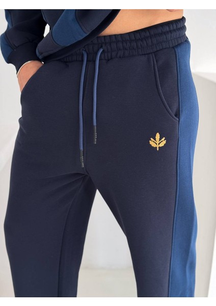 Sarı Lacivert Çizgili Eşofman Altı - Oversize %100 Kompakt Penye Eşofman Altı Kaliteli