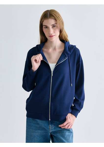 Yeni Sezon Kapüşonlu Oversize Kadın Fermuarlı Sweatshirt
