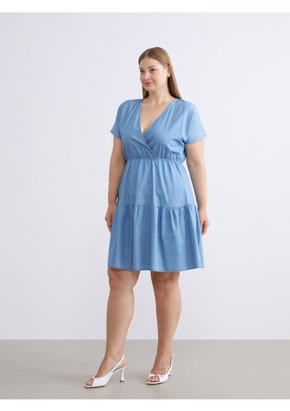 Yeni Sezon Kruvaze Yaka Katkat Jean Elbise fiyatları