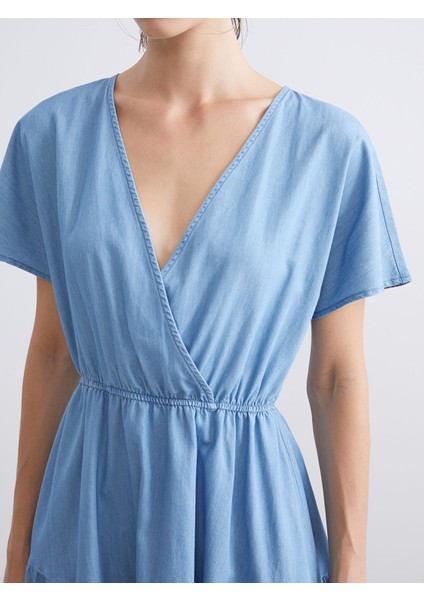 Yeni Sezon Kruvaze Yaka Katkat Jean Elbise fırsatları