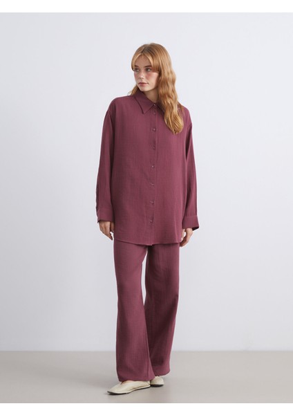 Yeni Sezon Beli Lastikli Dokulu Müslin Kadın Pantolon