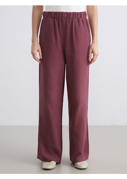 Yeni Sezon Beli Lastikli Dokulu Müslin Kadın Pantolon modelleri