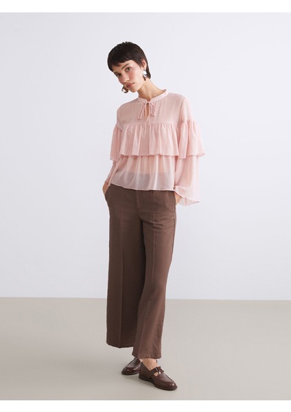 Yeni Sezon Bağlamalı Yaka Şifon Fırfırlı Bluz fiyatları