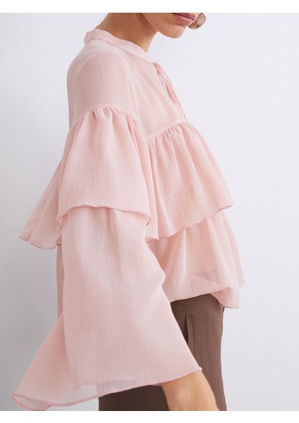 Yeni Sezon Bağlamalı Yaka Şifon Fırfırlı Bluz modelleri