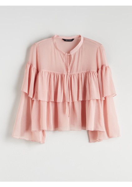 Yeni Sezon Bağlamalı Yaka Şifon Fırfırlı Bluz indirimleri