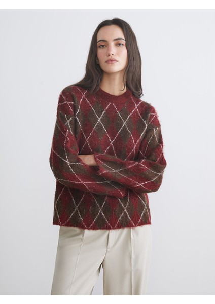 Yeni Sezon Bisiklet Yaka Baklava Desenli Kadın Triko Kazak