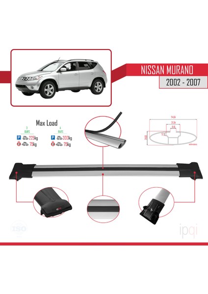 Nissan Murano 2002-2007 Arası ile Uyumlu Fly Model Ara Atkı Tavan Barı Gri 3 Adet modelleri