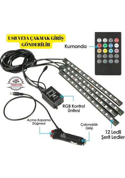 Toyota Yaris Cross 2022-2023-2024-2025 Ayak Altı LED 12 Ledli Lamba Sese Duyarlı LED Müziğe Duyarlı LED modelleri
