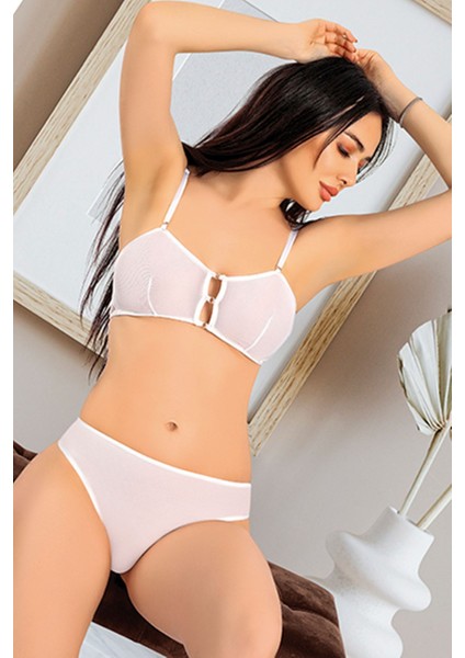 Msa-Shop Beyaz Tül Sütyen Takım - 881 - Beden L