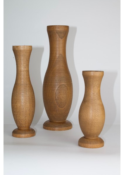Dekoratif Ahşap Vazo Seti - 3'lü - Masif Gürgen - Ceviz & Iroko Renk Seçenekli