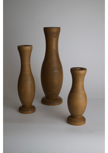 Dekoratif Ahşap Vazo Seti - 3'lü - Masif Gürgen - Ceviz & Iroko Renk Seçenekli