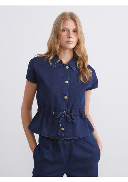 Yeni Sezon Beli Bağlamalı Kadın Jean Gömlek
