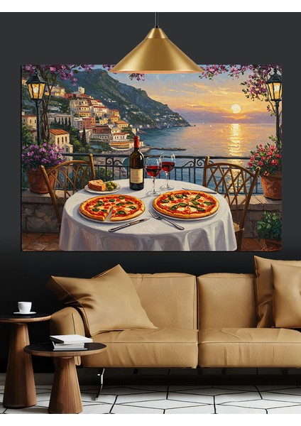 Deniz Manzaralı Italyan Pizza Masası Dekoratif Kanvas - Mdf Ahşap Tablo modelleri