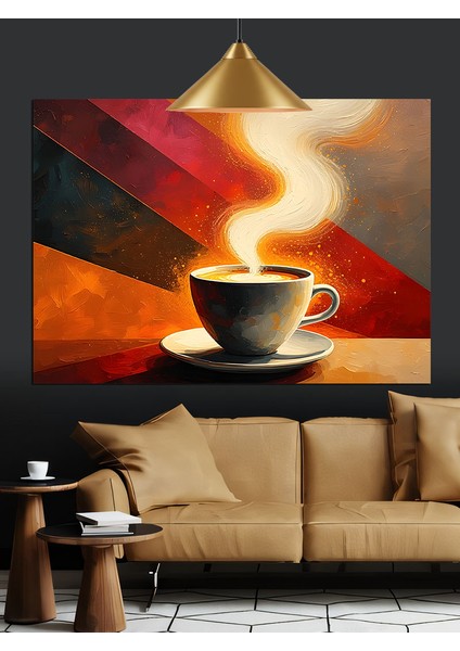 Kahve Kupasından Yükselen Yoğun Duman Dekoratif Kanvas - Mdf Ahşap Tablo