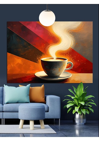 Kahve Kupasından Yükselen Yoğun Duman Dekoratif Kanvas - Mdf Ahşap Tablo indirimleri