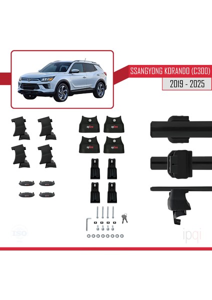 Ssangyong Korando 4 (C300) 2019 ve Sonrası ile Uyumlu Ace-4 Ara Atkı Tavan Barı Siyah 2 Adet indirimleri