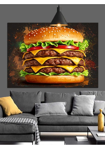 Büyük Boyutlu Lezzetli Çift Hamburger Dekoratif Kanvas - Mdf Ahşap Tablo modelleri
