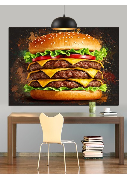 Büyük Boyutlu Lezzetli Çift Hamburger Dekoratif Kanvas - Mdf Ahşap Tablo indirimleri