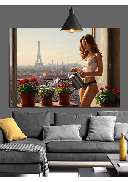 Paris Eyfel Kulesi Önünde Dinlenen Kadın Dekoratif Kanvas - Mdf Ahşap Tablo fiyatları