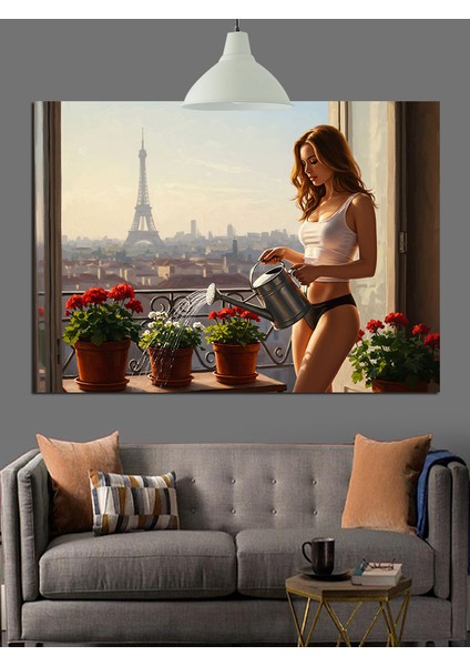 Paris Eyfel Kulesi Önünde Dinlenen Kadın Dekoratif Kanvas - Mdf Ahşap Tablo modelleri