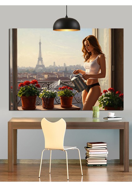 Paris Eyfel Kulesi Önünde Dinlenen Kadın Dekoratif Kanvas - Mdf Ahşap Tablo fırsatları