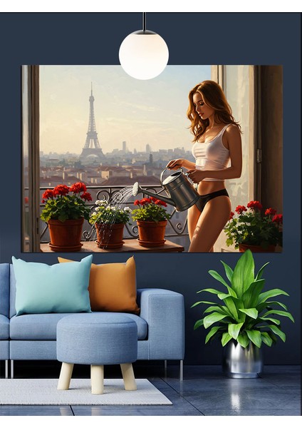 Paris Eyfel Kulesi Önünde Dinlenen Kadın Dekoratif Kanvas - Mdf Ahşap Tablo indirimleri